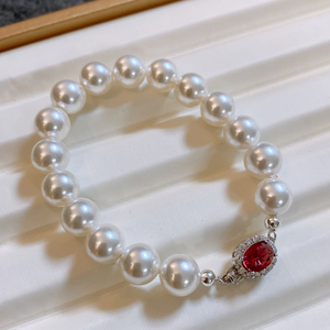 倪妮同款925银波尔多红宝石澳白珍珠手链女气质法式复古手饰礼物