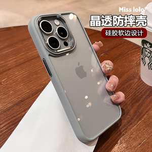 防摔金属镜头框适用苹果15手机壳新款iphone14promax保护套13pm高级感软边硅胶15pro透明钛灰15plus网红男女