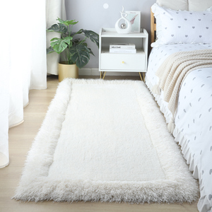卧室床边地毯椭圆方形纯色加密加厚长毛棉布底白色可定制纱线编织