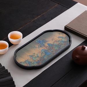 千里江山茶盘陶瓷吸水干泡盘复古中式长方形托盘小型家用功夫茶台