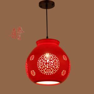 中式红灯笼阳台灯过道玄关红色吊灯中式陶瓷乔迁阳台红灯笼吊灯
