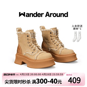 Wander Around漫行宝莉靴2024年爆款春夏黄色帆布厚底英伦马丁靴