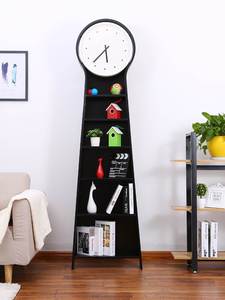 欧式创意落地钟客厅现代实木书架置物多功能机芯钟表黑色大气立钟