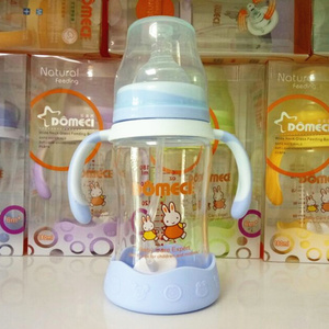 多美茜幼D37玻璃奶瓶宽口径婴儿童摔硅胶吸管防胀气喝1水果汁EWX