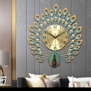 欧式孔雀钟表客厅个性创意时尚壁挂钟家用静音石英钟装饰夜光时钟