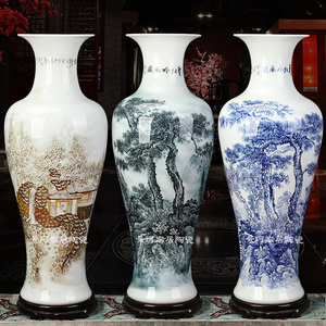 景德镇陶瓷新中式手绘落地大号花瓶客厅家居高级摆件精品青花瓷器