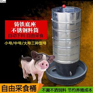 自由采食料槽不锈钢双面槽圆桶保育肥猪用自动下料器锥形食槽