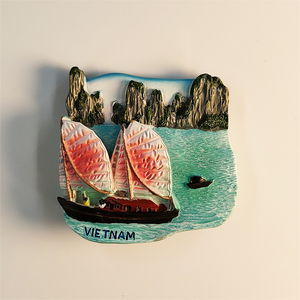 越南下龙湾创意立体帆船旅游纪念手工彩绘装饰工艺品磁力贴冰箱贴