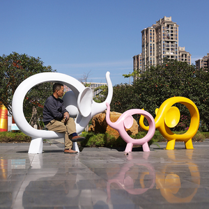 玻璃钢大象雕塑幼儿园公园拍照卡通装饰网红打卡景观户外座椅摆件