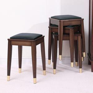 实木凳子可叠放餐椅家用轻奢软包矮登子餐桌凳客厅圆凳茶凳椅子