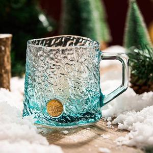 优格玄冰玻璃杯高颜值女牛奶咖啡杯家用透明喝水杯子带把圣诞新款