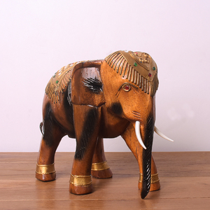 大象摆件一对招财摆件泰国实木木雕客厅办公室桌面乔迁开业礼品