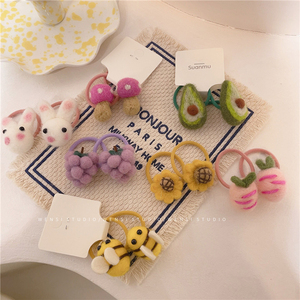 李可爱-自制 儿童可爱卡通发绳韩国手工羊毛毡水果发圈甜美兔皮筋
