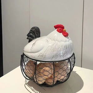 鸡蛋篮水果篮陶瓷创意母鸡收纳铁编篮厨房收纳铁艺置物架杂物篮