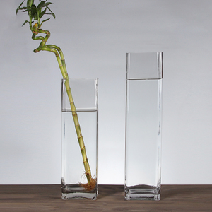 特大号玻璃花瓶透明方形高款大号落地插富贵竹竹子银柳插花摆件