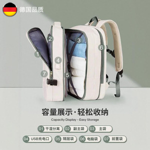 德国新款双肩包男女出差旅游登上轻便出行可扩容可充电大容量背包