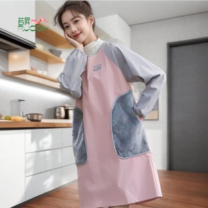 做饭罩衣防水防油围裙大人长款带袖韩版家用厨房衣男女时尚工作服