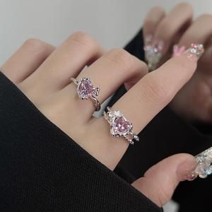九紫离火戒指熔岩紫钻素圈戒指女小众设计锆石开口食指戒指女时尚