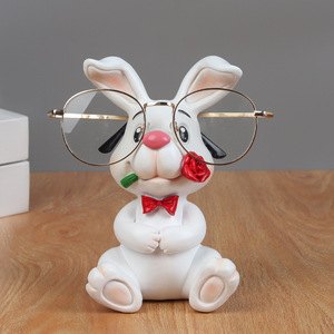 创意可爱兔子摆件眼镜搁架办公室书房客厅装饰品兔年桌面眼镜支架