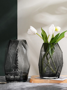 现代简约几何原色玻璃花瓶样板间北欧轻奢摆件创意家居软装饰品