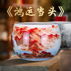 景德镇鼎祺陶瓷，御窑品质名师出品鸿运当头手绘聚宝盆好雅美制瓷