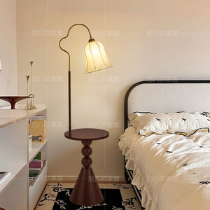 美式轻奢复古落地灯客厅沙发边置物高级感卧室床头柜台灯一体氛围