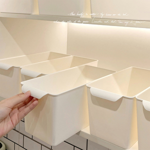 日式厨房高处收纳盒窄长型带把手零食橱柜塑料整理箱带手柄收纳筐