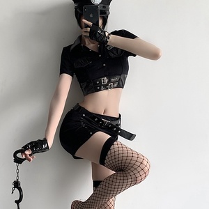 女警制服空姐制服套装纯欲风晴趣内衣性感小野猫黑蕾丝角色扮演服