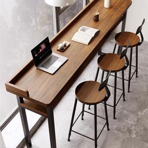 阳台吧台桌双层实木挡板靠窗靠墙窄桌长条高低脚长桌子高脚桌