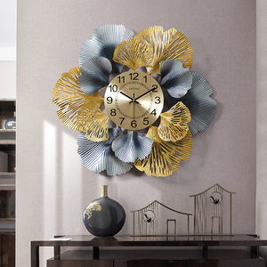 新中式银杏叶挂钟客厅时钟艺术挂表家用轻奢装饰钟表美式简约创意