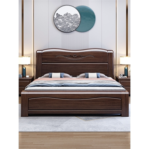 全友家私全实木床1.8米紫金檀木中式简约现代双人大床家用卧室储