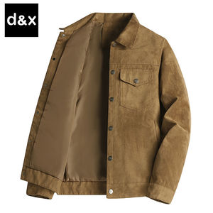 d&x男装秋冬新品男士翻领夹克仿麂皮绒加厚休闲工装外套男式夹克