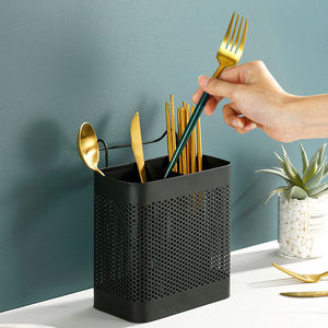 家用不锈钢筷子筒黑色密孔沥水新款高档筷笼收纳筒勺子收纳盒架子