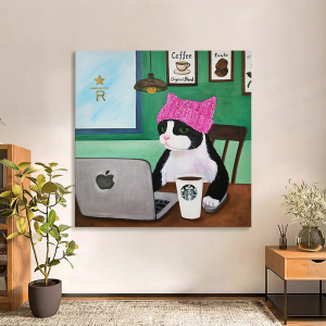 大芬村小猫咪手绘油画小众艺术肌理画可爱玄关装饰画客厅挂画深圳