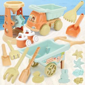 轩露伙新品19件套沙滩玩具手推车沙漏宝宝户外戏水玩沙铲子工具车
