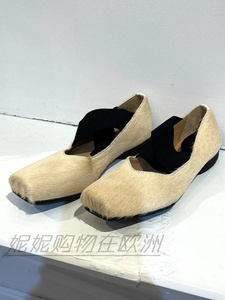 代购uma Wang 芭蕾舞复古弹力交叉绑带方头平底手工鞋女鞋单鞋