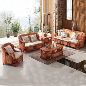 印尼真藤木实木家具藤编榉木沙发中式仿古客厅组合整装五件套
