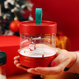 圣诞节糖果礼盒包装盒子平安夜礼品盒圆形桶装空盒苹果包装盒单个