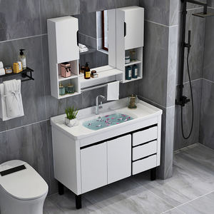 九□牧适用洗脸手盆洗面池落地式浴室柜组合现代简约小户型