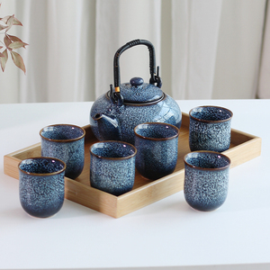 窑变茶具套装提梁壶家用陶瓷中式整套茶壶建盏简约现代喝茶杯茶盘