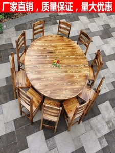 厂家直销面馆餐馆食堂木餐桌椅组合碳化桌椅饭店圆桌子大排档酒店