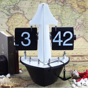 时尚创意钟表自动帆船翻页钟海盗轮船座钟表客厅台钟欧式挂钟