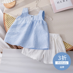 婴儿衣服韩系夏季时髦洋气淑女无袖背心套装分体1二三4岁女宝宝夏