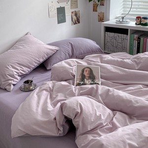 ins 风床上四件套纯棉全棉1米5床被套磨毛学生宿舍床单三件套紫色