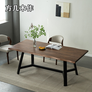 北美黑胡桃木餐桌全实木北欧原木大板桌自然边现代简约工作台书桌