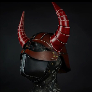 2021蒸汽朋克维京牛角化装舞会面具万圣节双角头盔皮革帽可定制