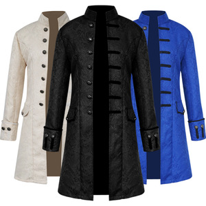 哥特风外贸欧美男士大衣时尚蒸汽朋克复古制服立领风衣中世纪服