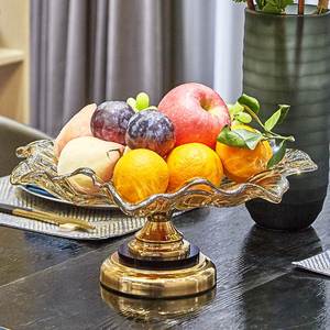 轻奢金色水晶玻璃果盘欧式美式家居客厅茶几高脚装饰水果篓摆设