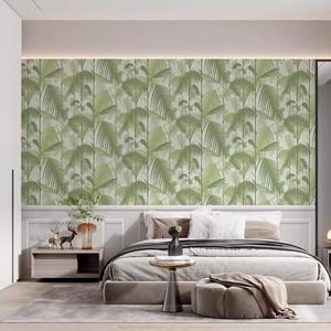 清新绿色南洋风墙纸东南亚棕榈树叶图案壁纸法式绿野仙踪墙布壁画