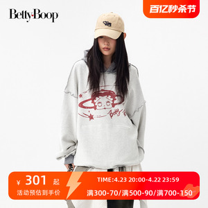 BETTY BOOP 陈昕葳同款 贝蒂太空印花两面可穿连帽套头卫衣男女